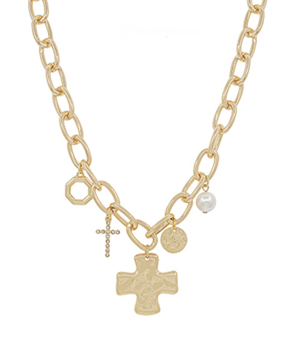 Gold Charm Chunky Cross Necklace