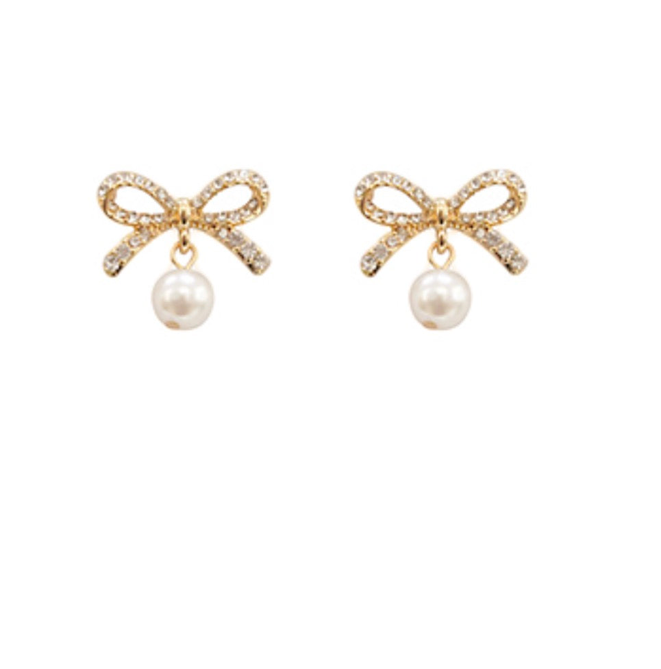 Bow + Pearl Dangle Earrings