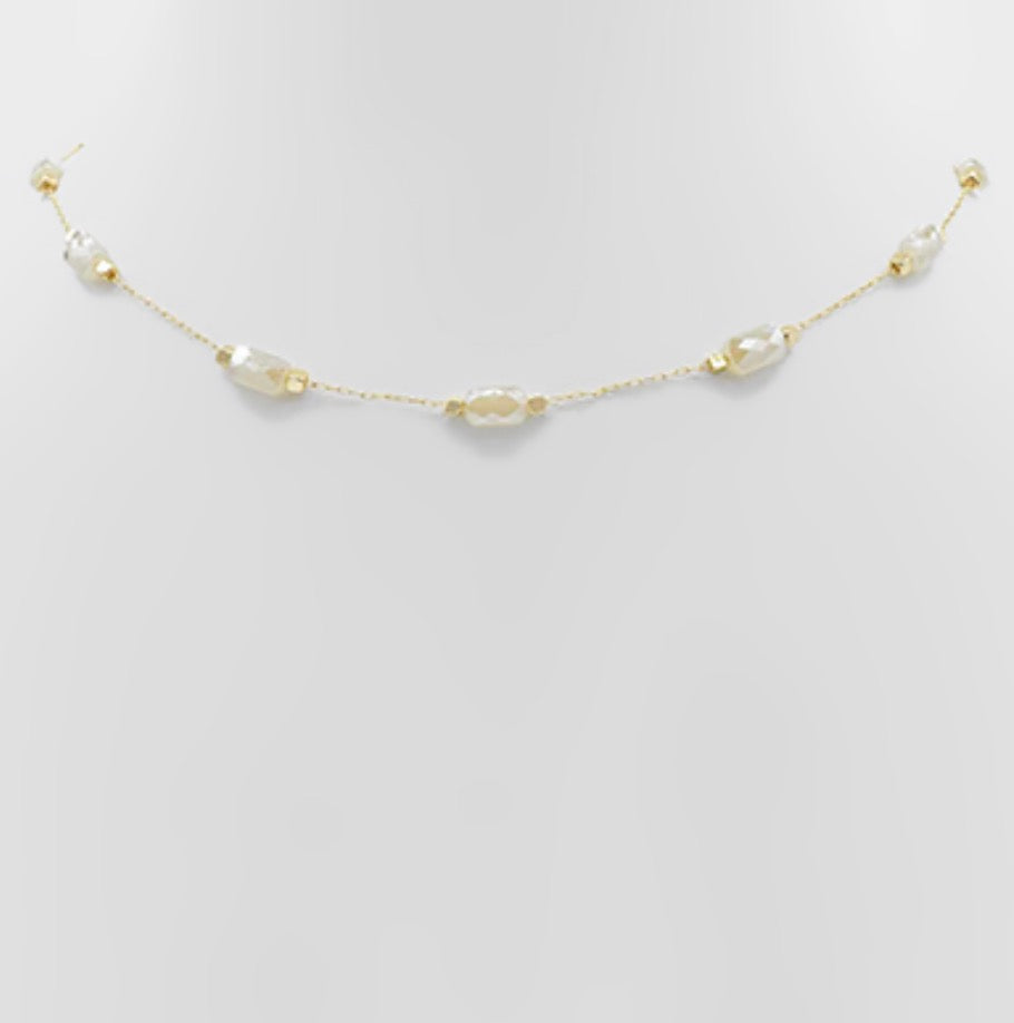 Dia Bead Chain Necklace- Ivory Gold