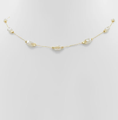 Dia Bead Chain Necklace- Ivory Gold