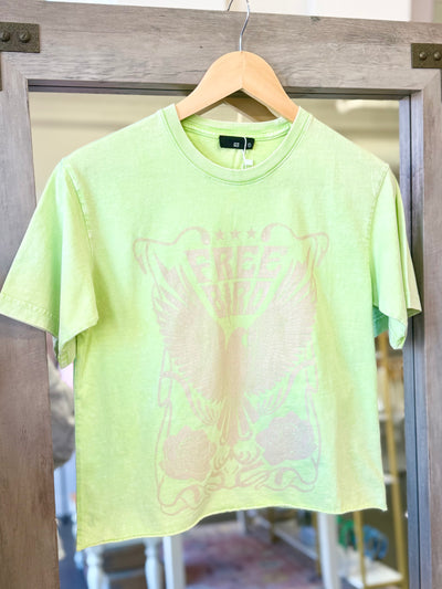 Free Bird Crop Tee- Lime Green