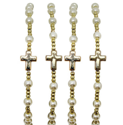 Pearl Bead + Cross Bracelet