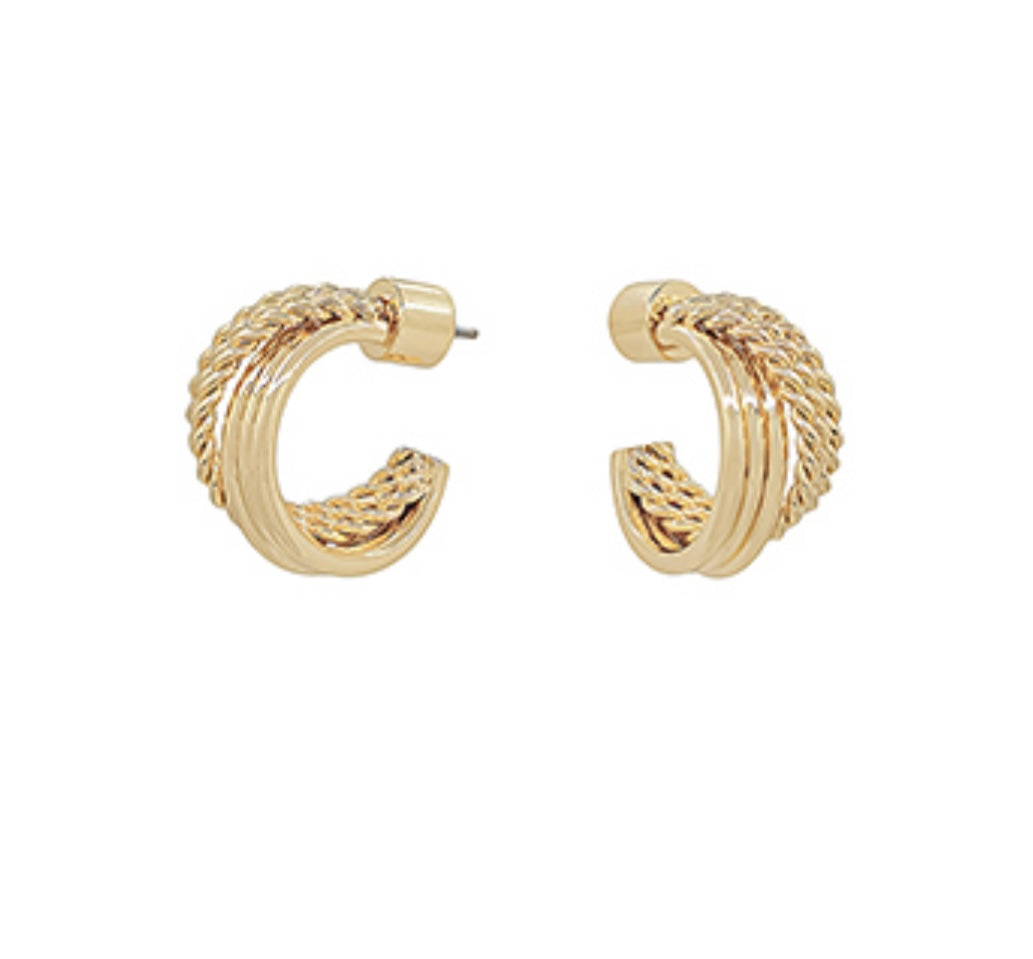 Contrast Gold Huggie Earrings- Small