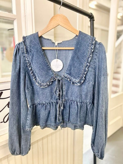 L/S Denim Tie Top