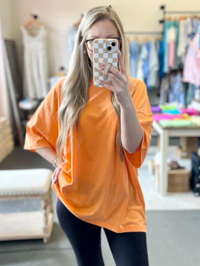 Oversized Acid Washed Tee- Tangerine