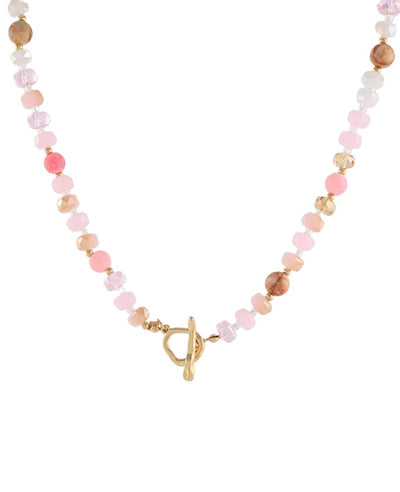 Rondelle Beaded Toggle Necklace- Pink