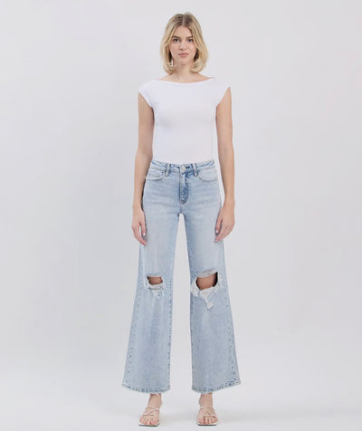Aden Wide Leg Distressed Denim