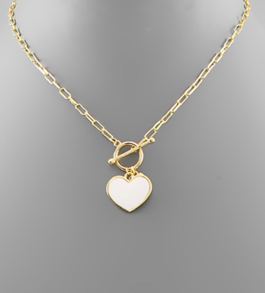 White Heart Toggle Necklce