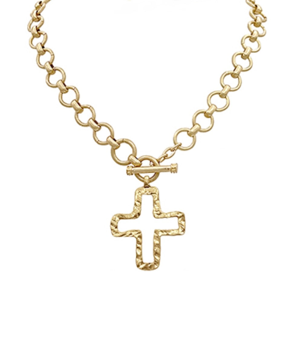Cross Outline Toggle Necklace