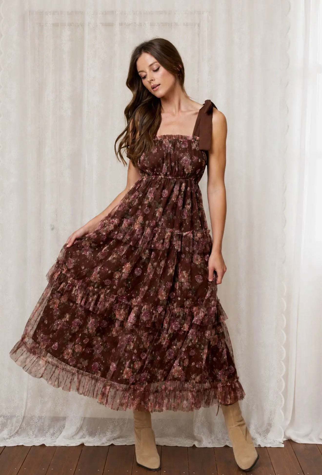 Golden Grove Midi Dress- Espresso
