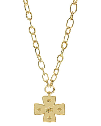 Large Detailed Gold Cross Necklace