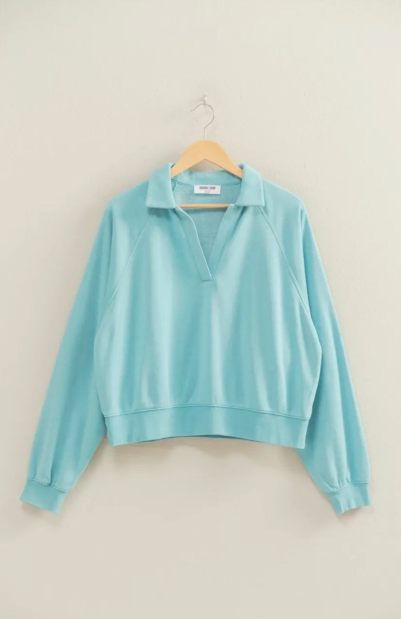 V Neck Pullover- Aqua