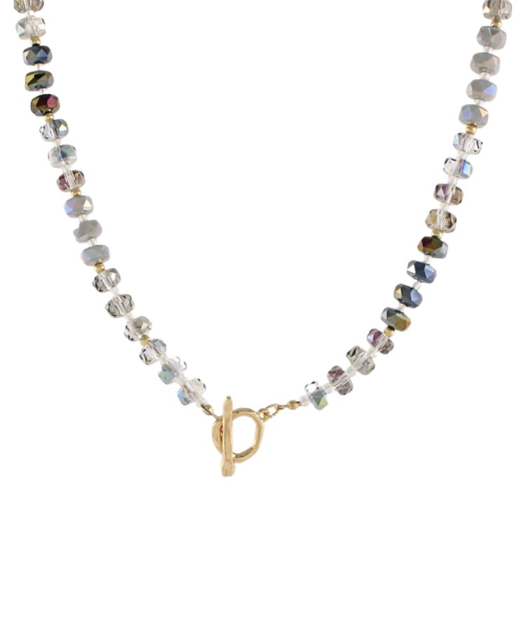 Rondelle Beaded Toggle Necklace- Grey