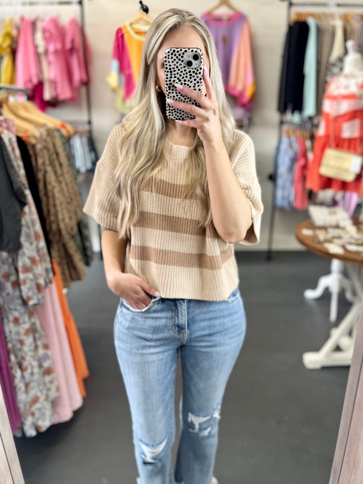 Mandi Sweater Top- Beige