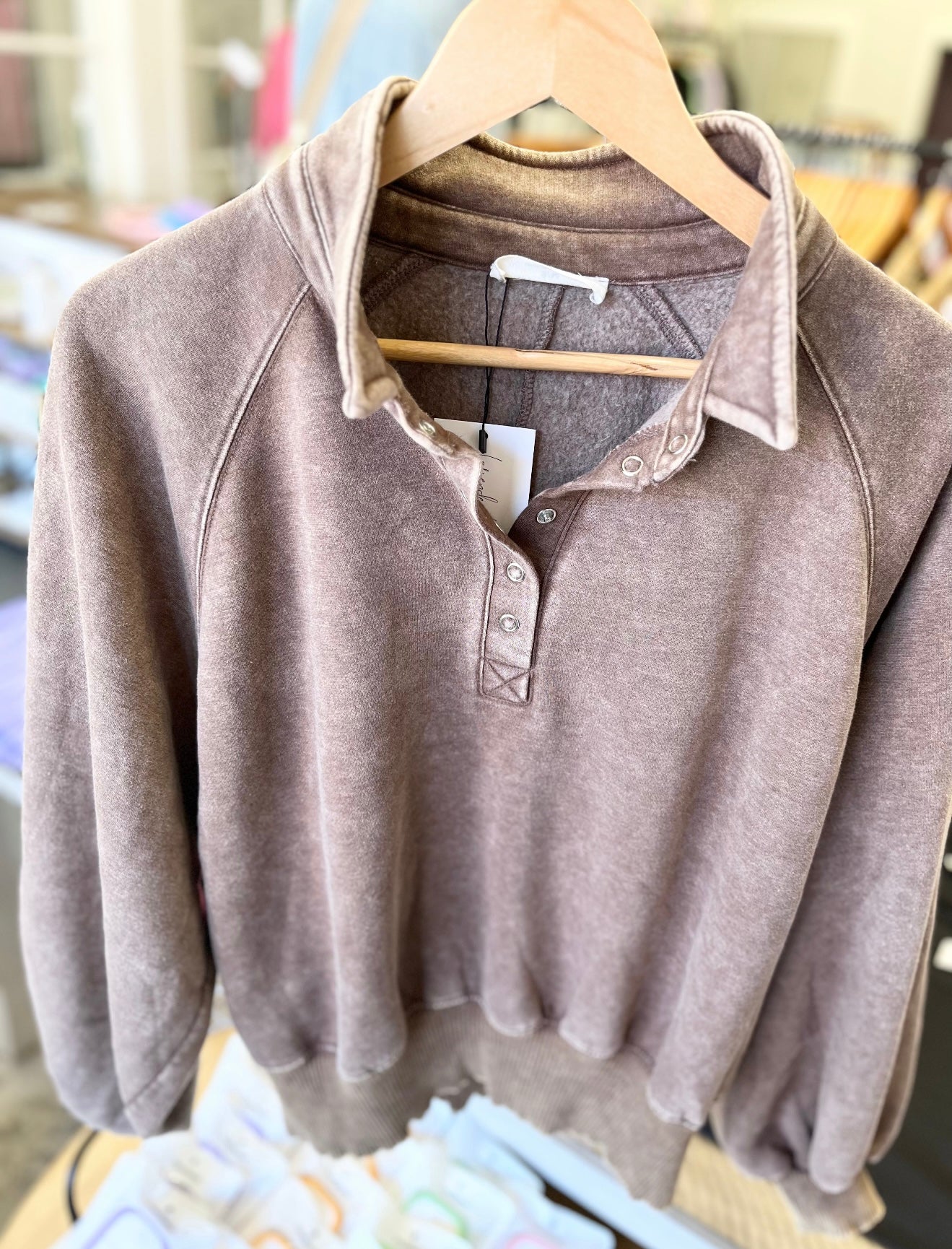 Acid Washed Pullover- Mocha