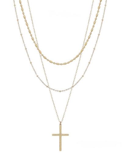 3 Layered Skinny Cross Necklace