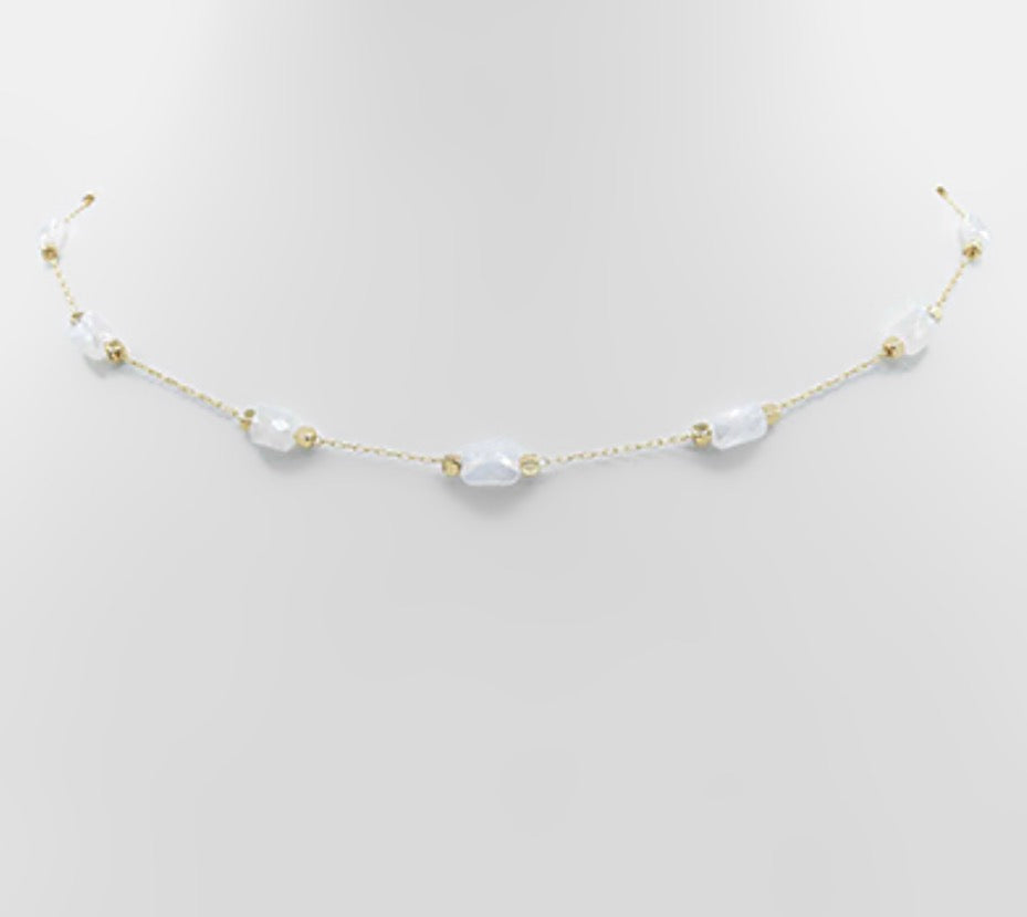 Dia Bead Chain Necklace- White/Gold