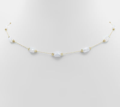 Dia Bead Chain Necklace- White/Gold