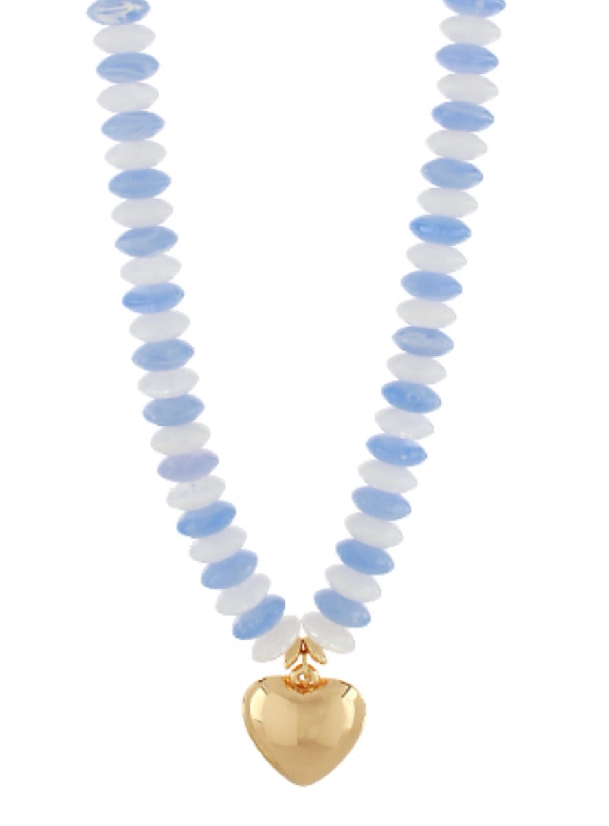 Beaded Heart Necklace- Blue