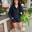 Polka Dot Zip-Up Jacket and Shorts Set- Black