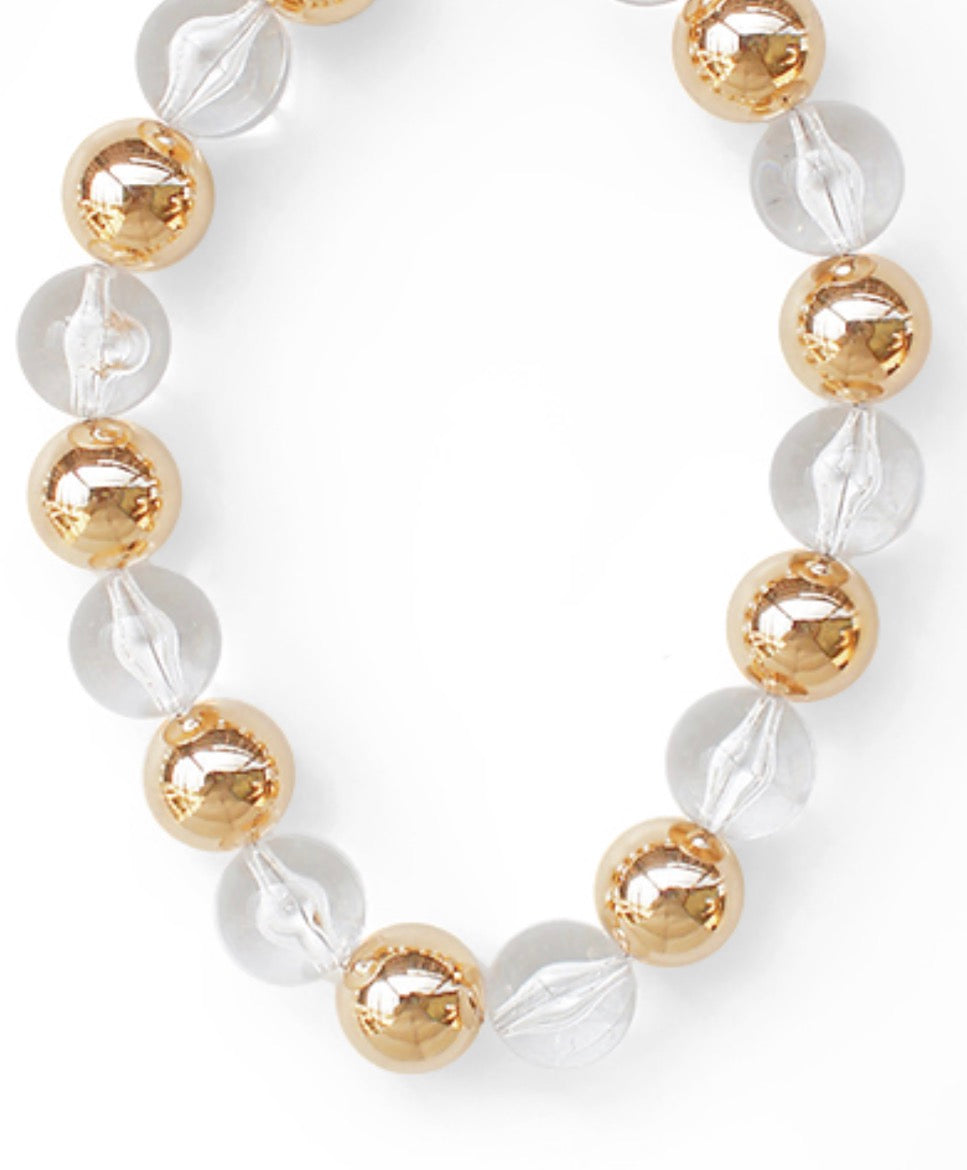 Chunky Clear and Gold Ball Necklace