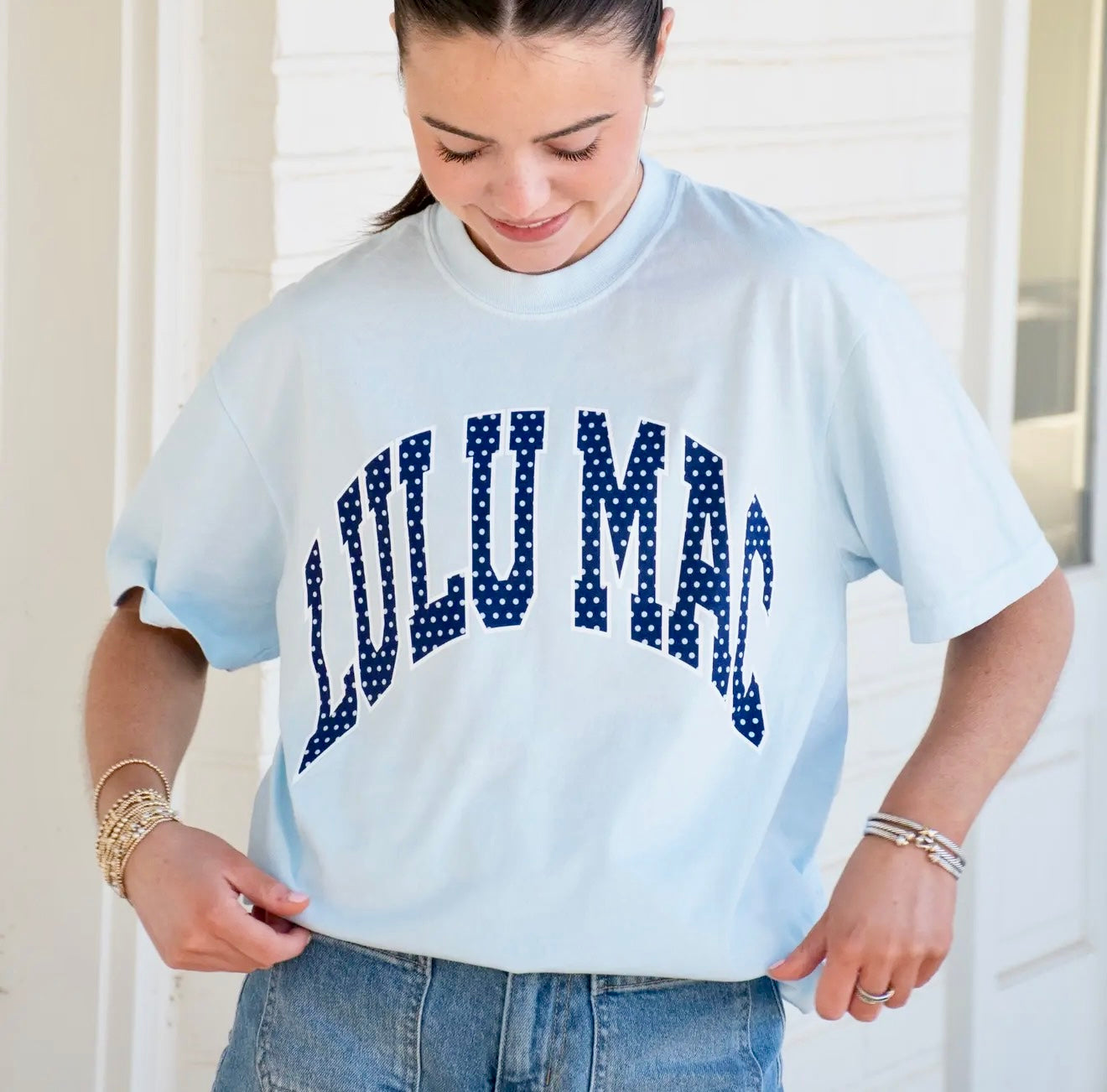 Lulu Mac Tee- Baby Blue/Polka Dot