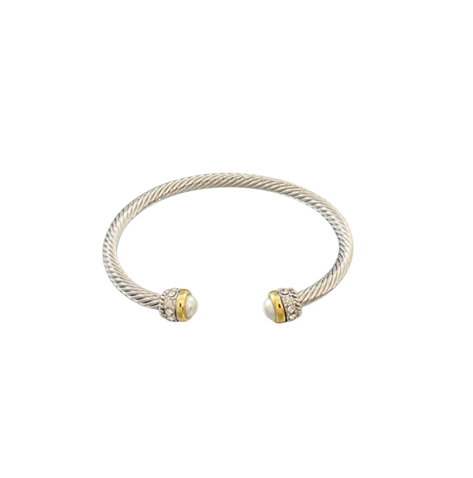 Classic Cable Bracelet- Jeweled Pearl Stone
