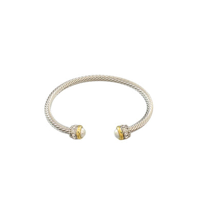 Classic Cable Bracelet- Jeweled Pearl Stone
