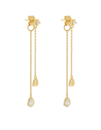 Stone + Gold Double Drop Earrings
