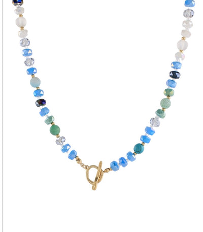 Rondelle Beaded Toggle Necklace- Blue