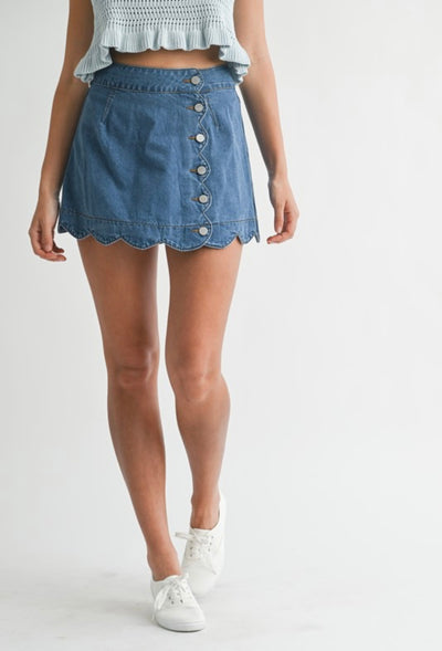 Scalloped Hem Denim Mini Skirt