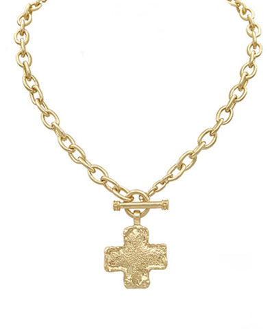 Gold Toggle Necklace- Chunky Cross