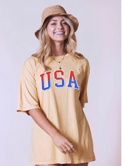 USA Mineral Washed Tee-Golden