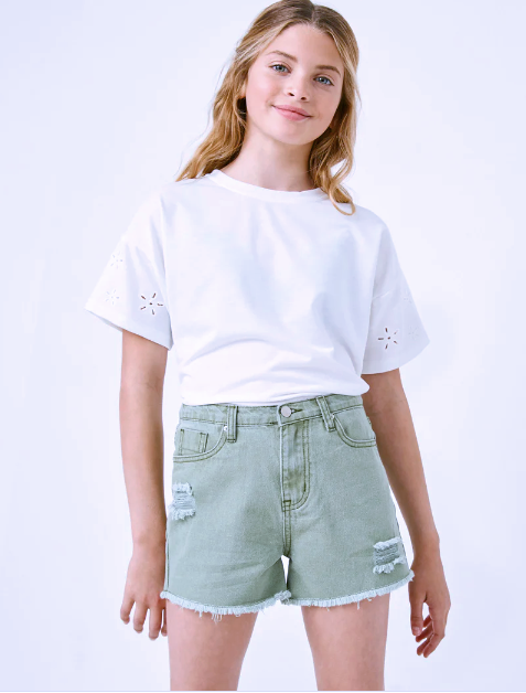 Girls Distressed Denim Shorts- 2 Colors