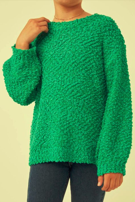 Girls Popcorn Sweater- Kelly Green