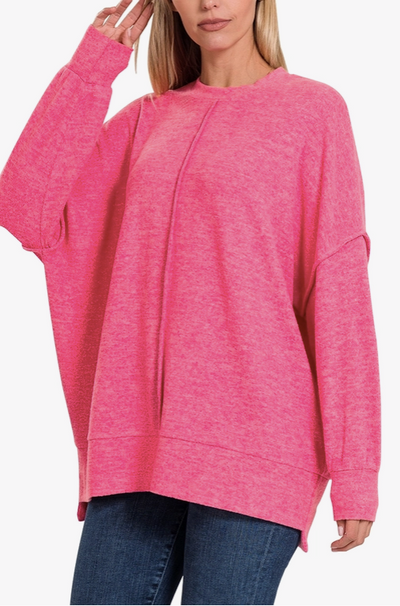 Brushed Oversized Melange Sweater- Hot Pink