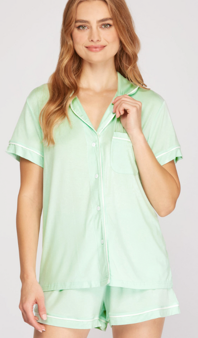 Soft Knit Pajama Set- Mint