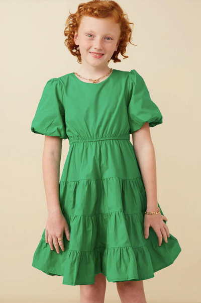 Girls Poplin Dress- Green