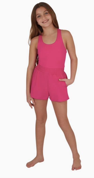 Tween Athletic Romper- Hot Pink